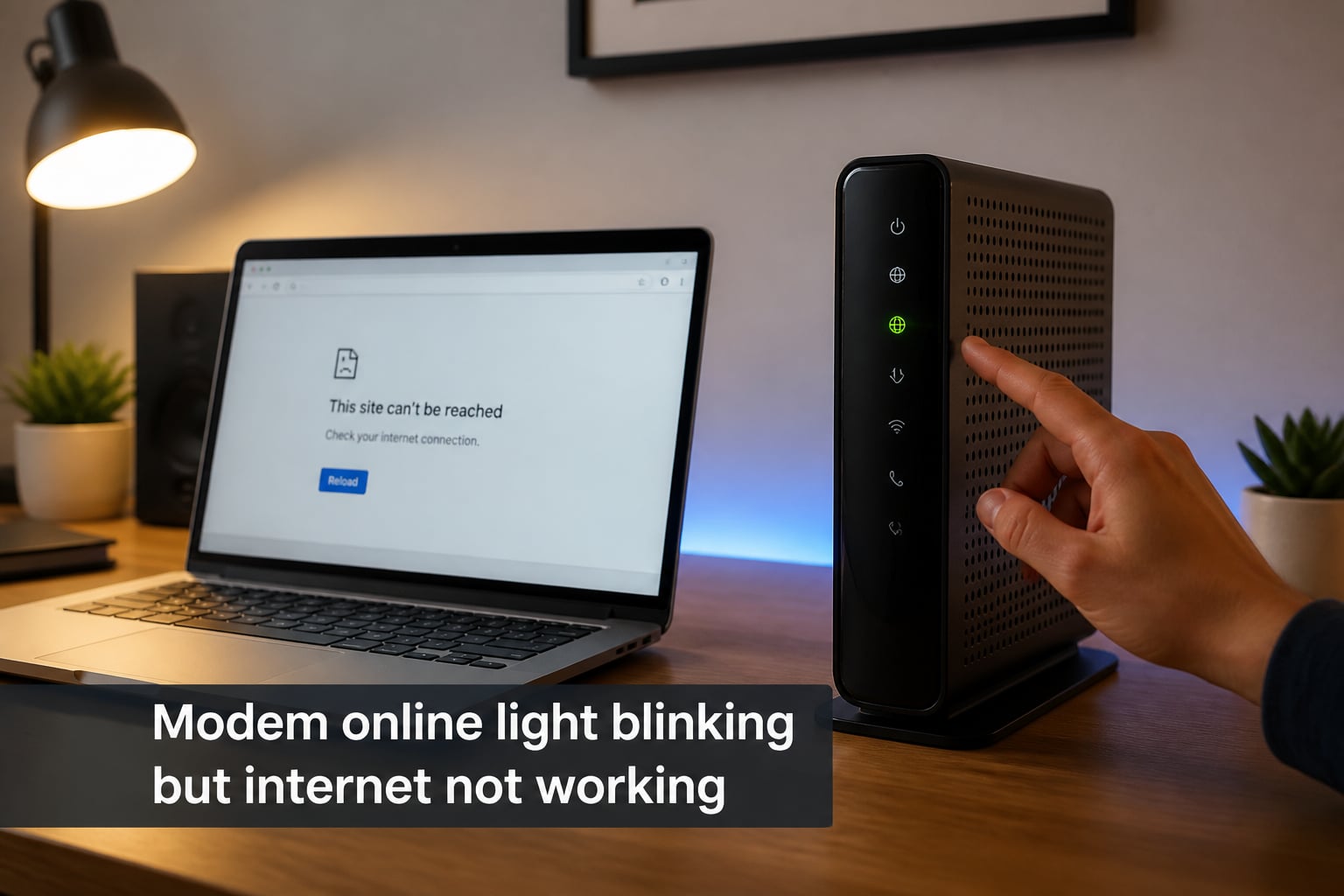 Modem online light blinking but internet not working